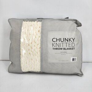 Nordstrom iEnjoy Chunky Knitted Throw Blanket Ivory 47x59 NEW $199